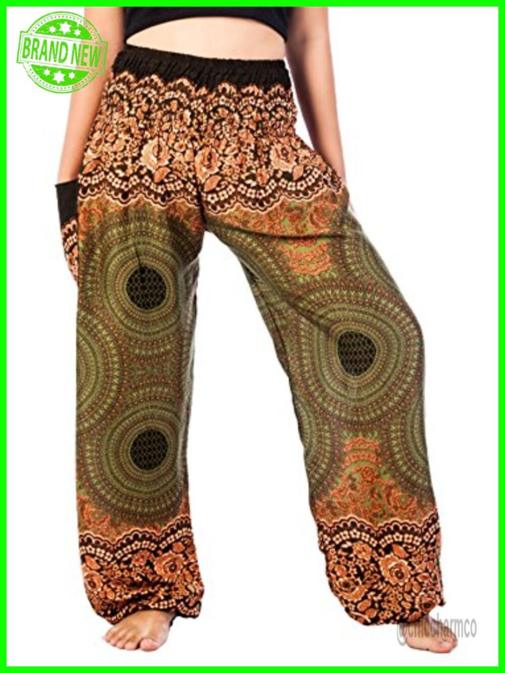 LOFBAZ Harem Boho Pants Women Yoga Hippie PJ Wide Leg High Waisted Smocked